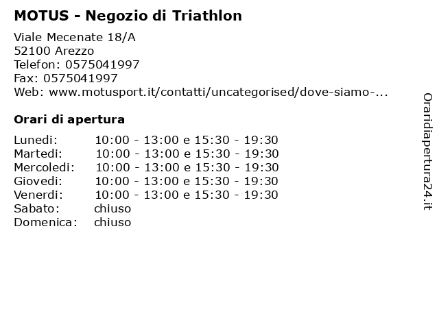 Orari di apertura MOTUS Negozio di Triathlon Viale Mecenate